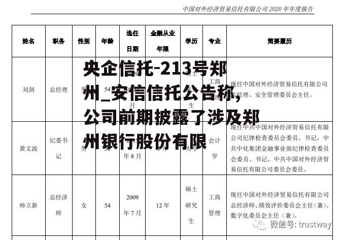 央企信托-213号郑州_安信信托公告称,公司前期披露了涉及郑州银行股份有限