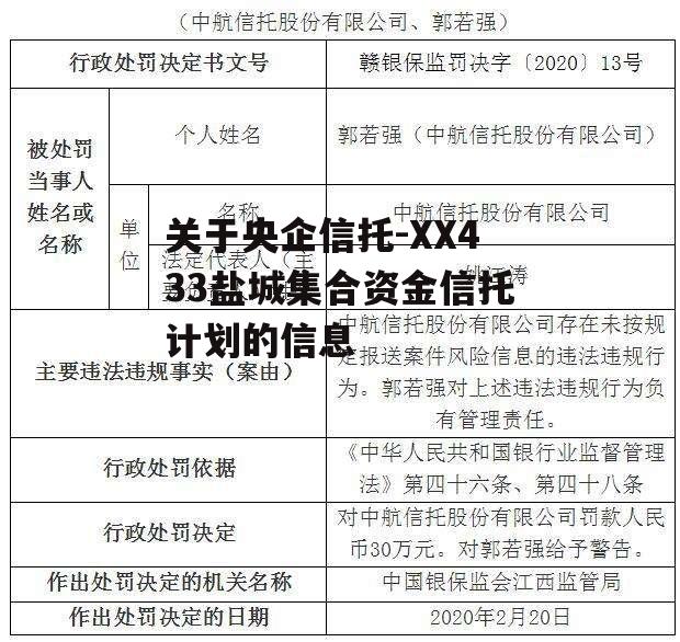 关于央企信托-XX433盐城集合资金信托计划的信息