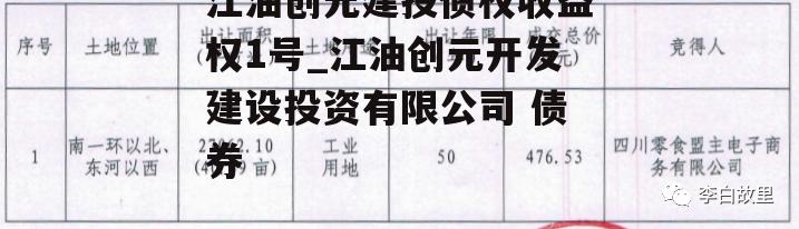 江油创元建投债权收益权1号_江油创元开发建设投资有限公司 债券