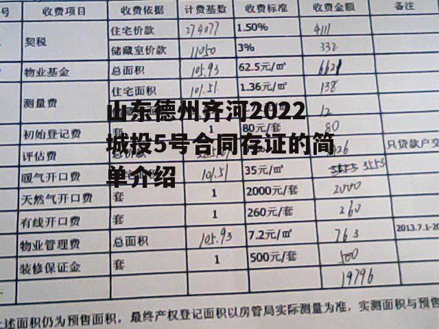 山东德州齐河2022城投5号合同存证的简单介绍