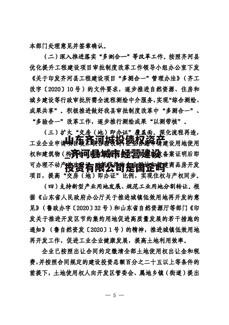 山东齐河城投债权资产_齐河县城市经营建设投资有限公司是国企吗