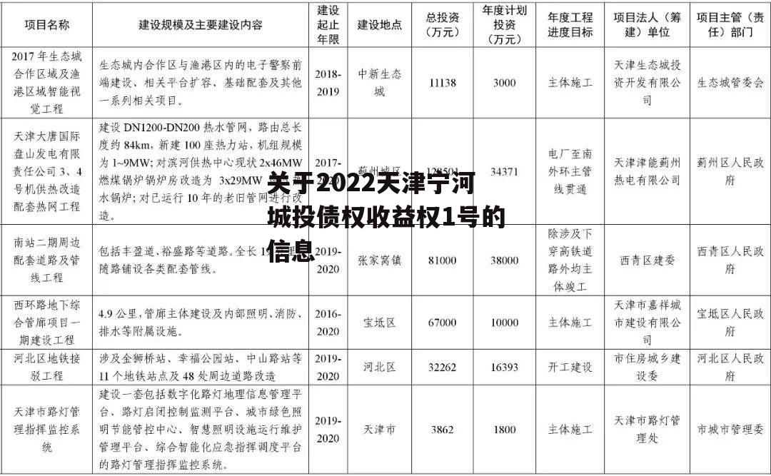 关于2022天津宁河城投债权收益权1号的信息