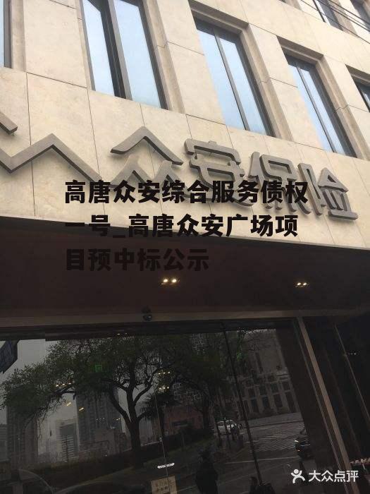 高唐众安综合服务债权一号_高唐众安广场项目预中标公示