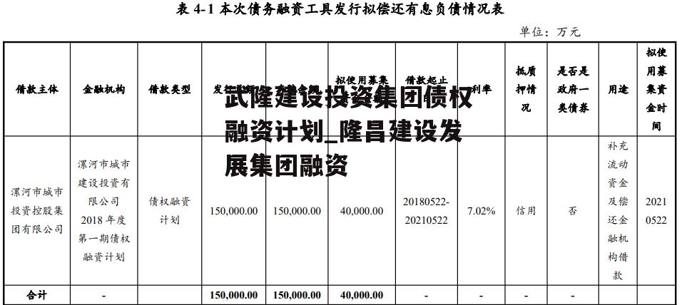 武隆建设投资集团债权融资计划_隆昌建设发展集团融资