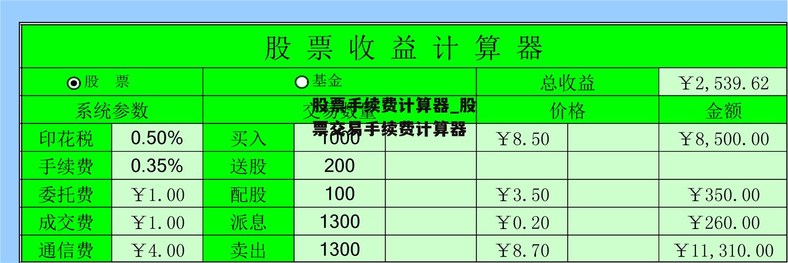 股票手续费计算器_股票交易手续费计算器