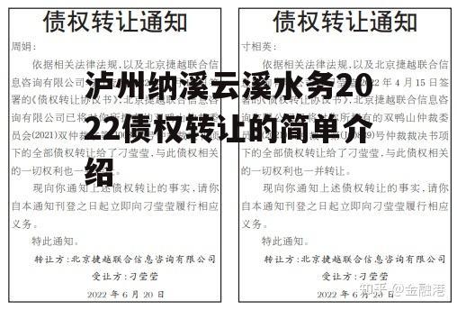 泸州纳溪云溪水务2022债权转让的简单介绍