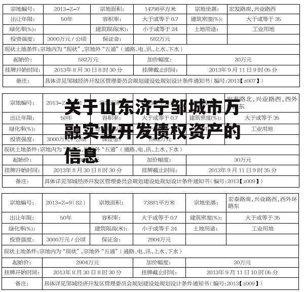 关于山东济宁邹城市万融实业开发债权资产的信息