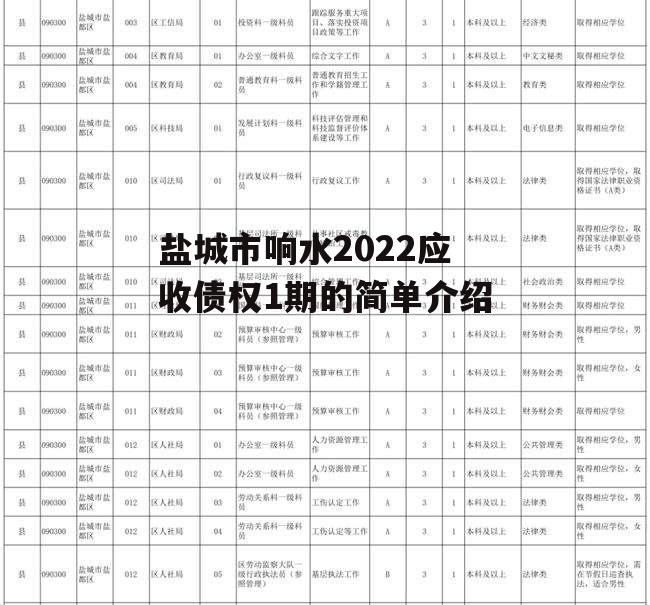 盐城市响水2022应收债权1期的简单介绍