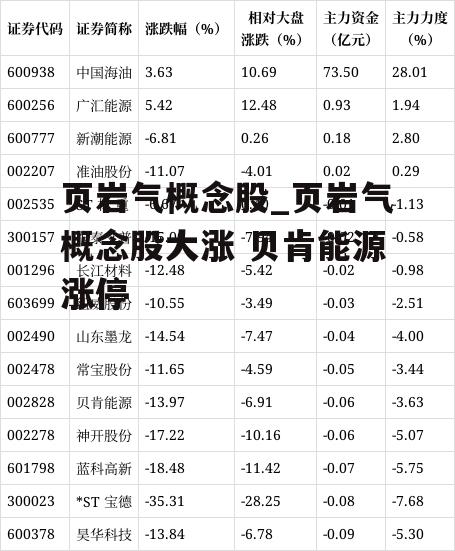 页岩气概念股_页岩气概念股大涨 贝肯能源涨停