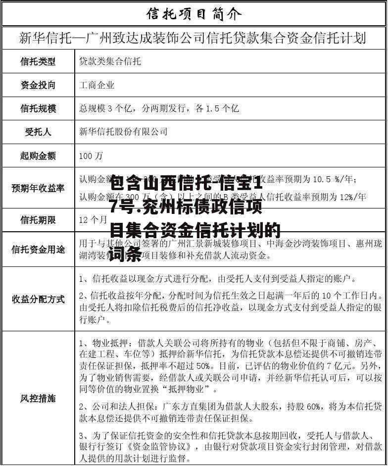 包含山西信托-信宝17号.兖州标债政信项目集合资金信托计划的词条