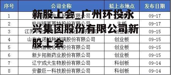 新股上会_广州环投永兴集团股份有限公司新股上会