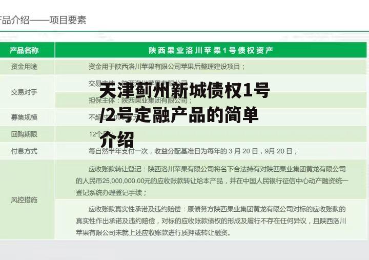 天津蓟州新城债权1号/2号定融产品的简单介绍