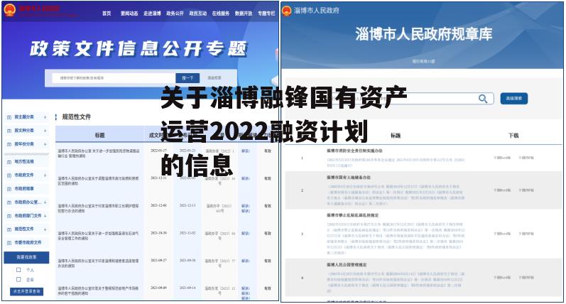 关于淄博融锋国有资产运营2022融资计划的信息