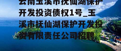 云南玉溪市抚仙湖保护开发投资债权1号_玉溪市抚仙湖保护开发投资有限责任公司招聘