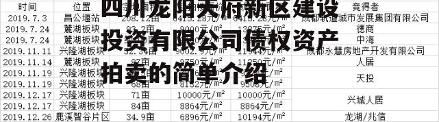 四川龙阳天府新区建设投资有限公司债权资产拍卖的简单介绍