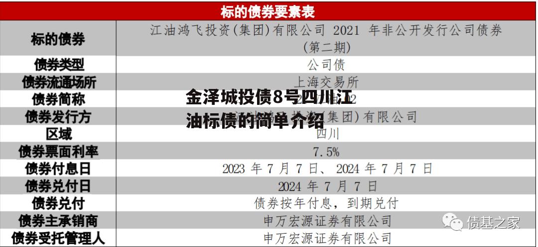 金泽城投债8号四川江油标债的简单介绍