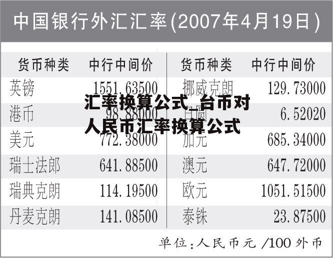 汇率换算公式_台币对人民币汇率换算公式