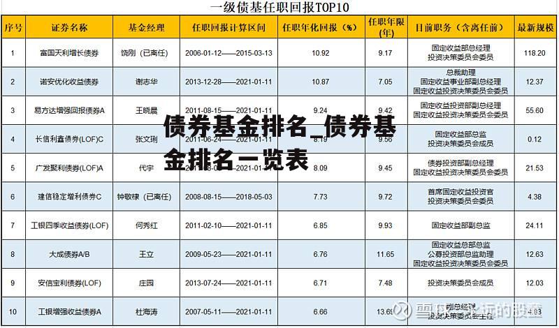 债券基金排名_债券基金排名一览表