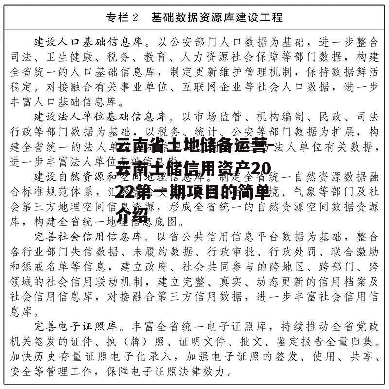 云南省土地储备运营-云南土储信用资产2022第一期项目的简单介绍