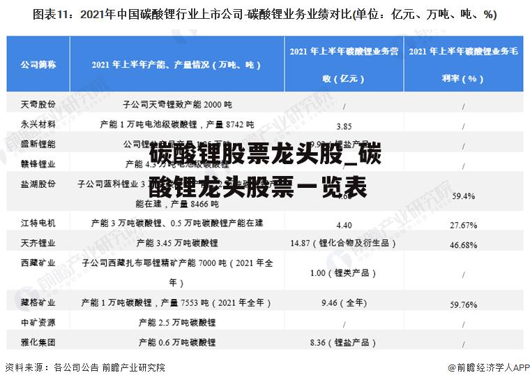 碳酸锂股票龙头股_碳酸锂龙头股票一览表