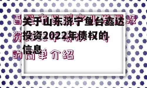 关于山东济宁鱼台鑫达投资2022年债权的信息