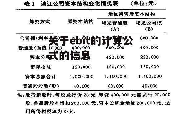 关于ebit的计算公式的信息