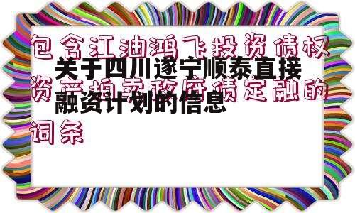 关于四川遂宁顺泰直接融资计划的信息