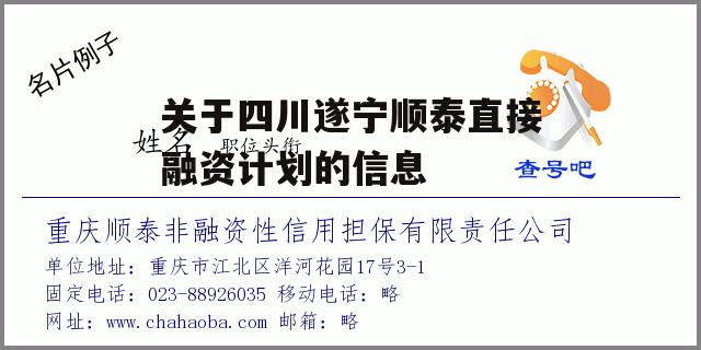 关于四川遂宁顺泰直接融资计划的信息