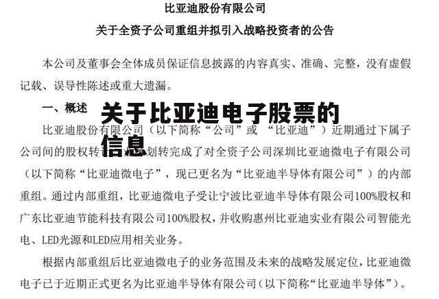 关于比亚迪电子股票的信息