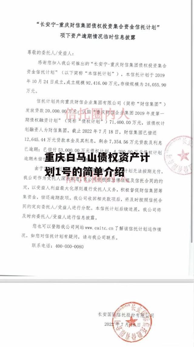 重庆白马山债权资产计划1号的简单介绍