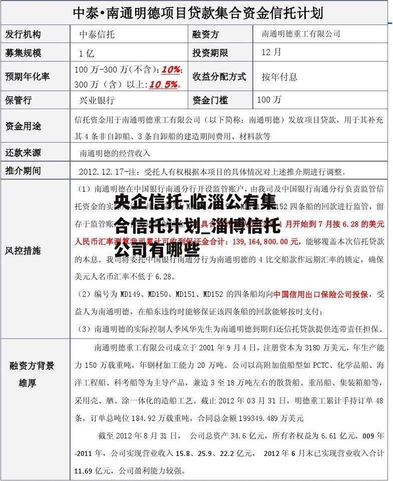 央企信托-临淄公有集合信托计划_淄博信托公司有哪些