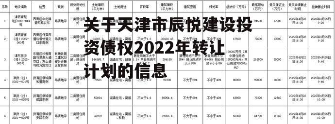 关于天津市辰悦建设投资债权2022年转让计划的信息