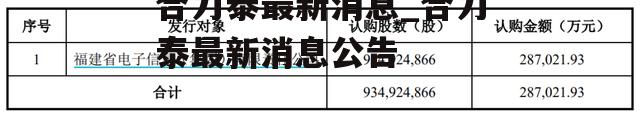 合力泰最新消息_合力泰最新消息公告