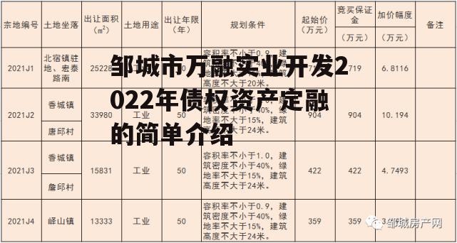 邹城市万融实业开发2022年债权资产定融的简单介绍