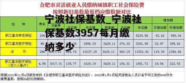 宁波社保基数_宁波社保基数3957每月缴纳多少