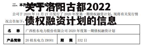 关于洛阳古都2022债权融资计划的信息