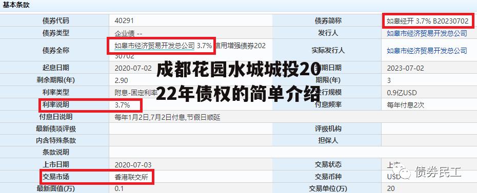 成都花园水城城投2022年债权的简单介绍