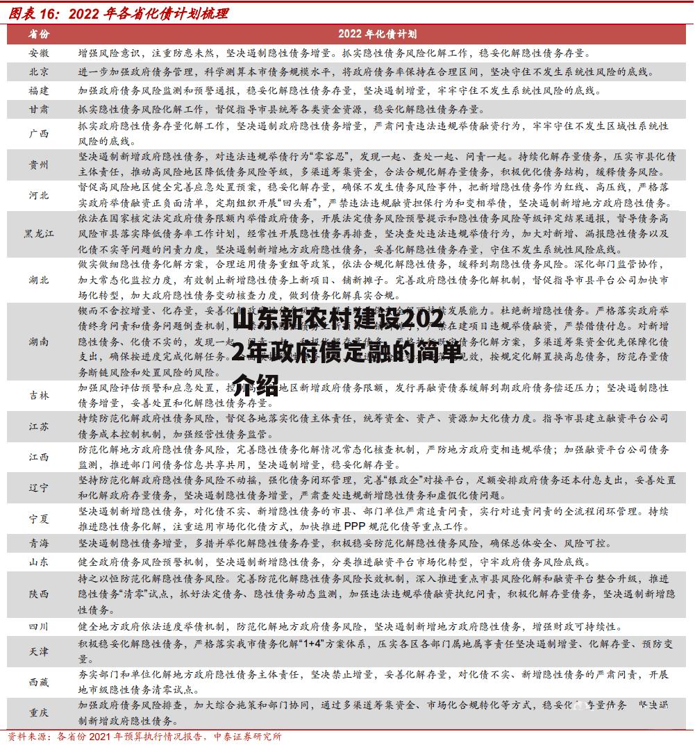 山东新农村建设2022年政府债定融的简单介绍