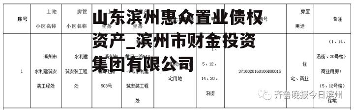 山东滨州惠众置业债权资产_滨州市财金投资集团有限公司