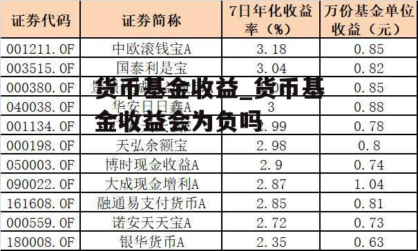 货币基金收益_货币基金收益会为负吗