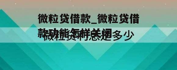 微粒贷借款_微粒贷借款功能怎样关闭