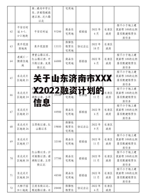 关于山东济南市XXXX2022融资计划的信息