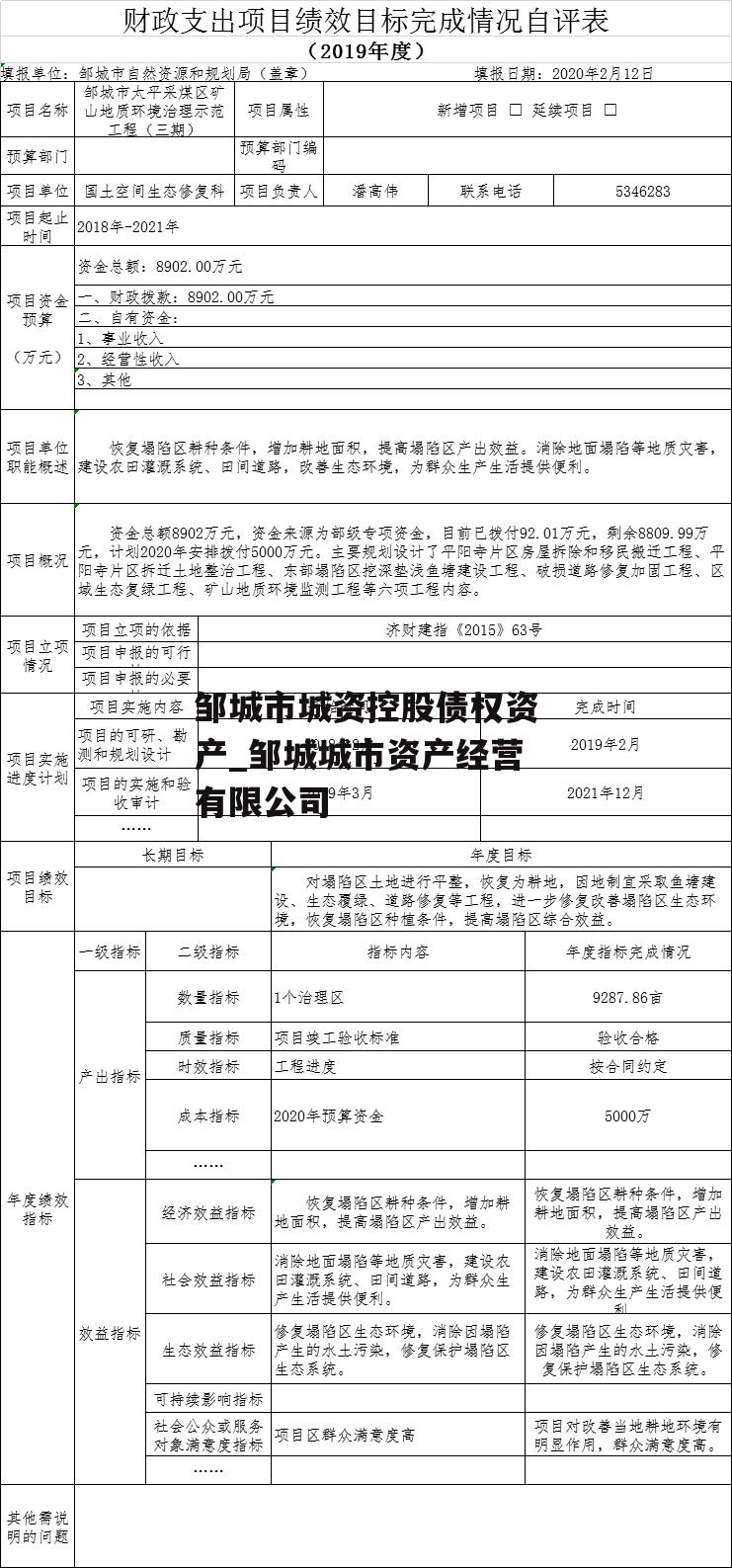 邹城市城资控股债权资产_邹城城市资产经营有限公司