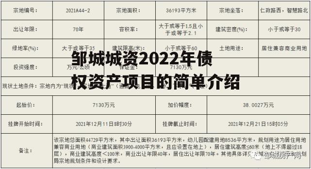 邹城城资2022年债权资产项目的简单介绍