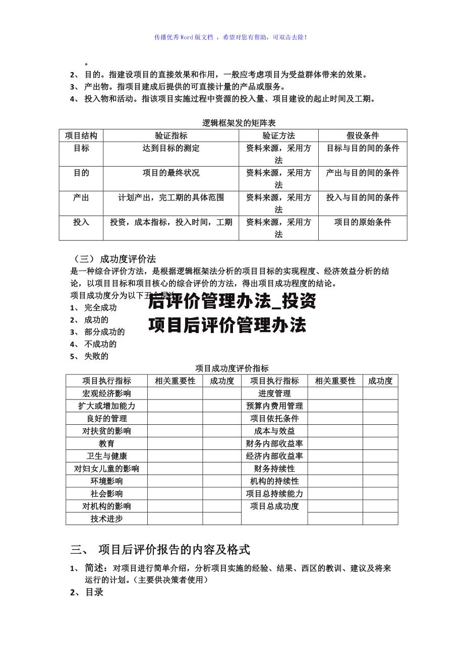 后评价管理办法_投资项目后评价管理办法