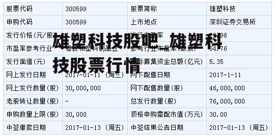 雄塑科技股吧_雄塑科技股票行情