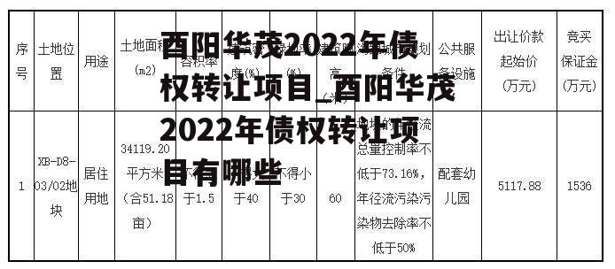 酉阳华茂2022年债权转让项目_酉阳华茂2022年债权转让项目有哪些