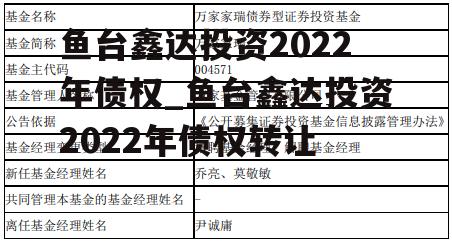 鱼台鑫达投资2022年债权_鱼台鑫达投资2022年债权转让