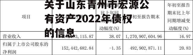 关于山东青州市宏源公有资产2022年债权的信息