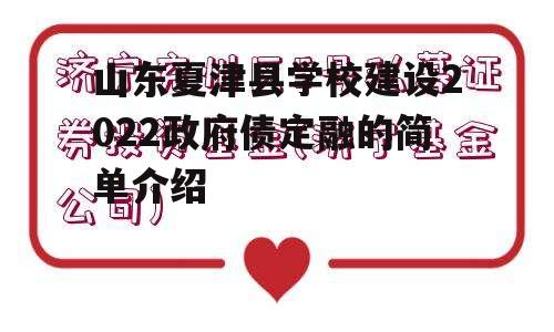 山东夏津县学校建设2022政府债定融的简单介绍